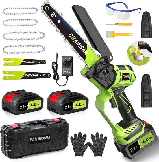 Mini Chainsaw with Battery 8000 mAh, Cordless Chainsaw 6/8 Inch Brushless, Hand Chainsaw, Cordless Saw for Wood Saws - ShopVlot