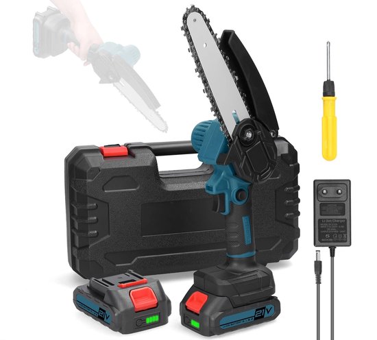 Mini Elektrische Snoeizaag - Kettingzaag - Houtzaag - 15 cm Snijdiepte - Draagbaar - Tuin - ABS - Krachtig - Blauw van Merkloos	