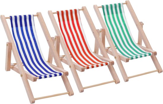 Mini Folding Chair - 3Pcs Wooden Miniature Beach Chair - Dollhouse Deck Chair - Dollhouse Furniture Decor - Mini Garden Accessories - Party Favor voor Indoor Outdoor van Merkloos	