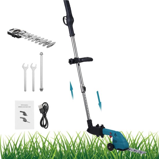 Mini-grastrimmer draadloos met telescopische pool - 2 x 20 Ah accu - 74 V heggenschaar accu - draadloze randgrootte - type C opladen Heggenschaar van Merkloos	