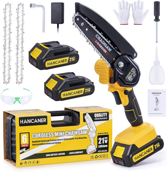 Mini-kettingzaag 15 cm met Accu en Oplader - Draadloos en Veilig voor Tuin en Houtbewerking van Merkloos	