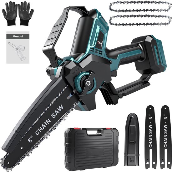 Mini Kettingzaag - 8 inch Kettingzaag voor Makita 18V accu - Snoeizaag - Takkenzaag - Handzaag - automatische olieer - Automatische Kettingsmering - Brushless - Inclusief Opbergkoffer van Merkloos	