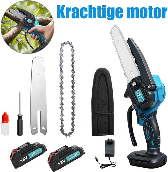 Mini Kettingzaag Accu, 6 Inch Elektrische Krachtkettingzaag met 2 Batterijen & Kettingen, Kleine Kettingzaag met Veiligheidsvergrendeling voor Snoeien van Bomen, Tuin, Hout Zagen Cadeau voor Mannen Vader Echtgenoot Vaders 2026 van Merkloos	