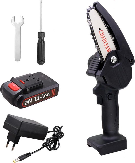 Mini kettingzaag - Accu + Extra accu - Elektrisch - Snoeizaag - Snoeischaar - Kettingzaag - Kettingzaag Elektrisch - Inclusief Koffer van MINI