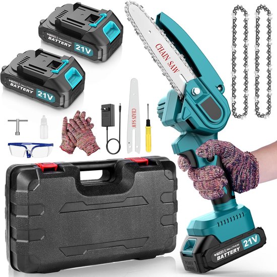 Mini Kettingzaag - Elektrische Snoeier - Tuinonderhoud Snoeien - Inclusief 2 Batterijen - 15 cm Zaagblad - Zwart