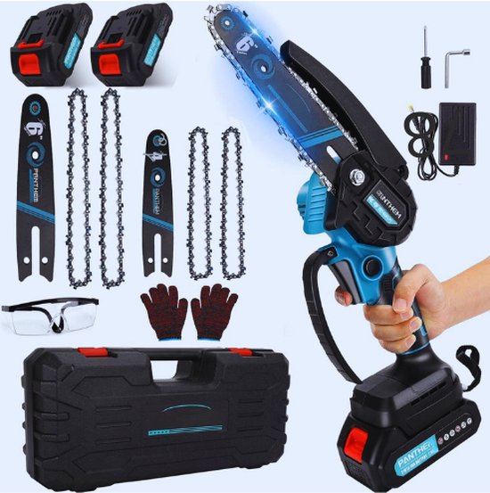 Mini Kettingzaag Met Accu - 15,24 cm Elektrische Kettingzaag Voor 18 V - Inclusief 2 Panthem 2000 mAh Accu's - Handkettingzaag Voor Tuinscharen van Panthem