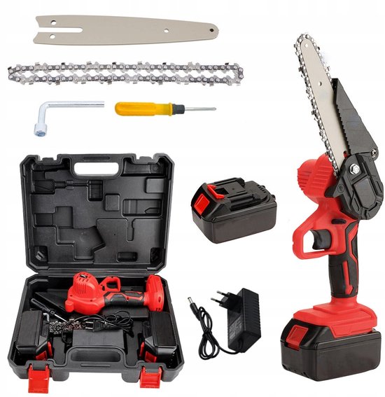 Mini Kettingzaag - Mini Elektrische Zaag - Inclusief 2 Accu's - 150mm Zaagdiepte & Sterke Magneetmotor - Met Veiligheidsschakelaar & Snoerloos - Voor Tuin & Bouw - Snoeizaag - Takkenzaag - Handzaag - Boomzaag van Merkloos	