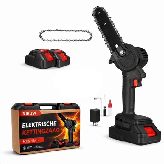 Mini Kettingzaag – Snoeizaag & Takkenzaag – Inclusief Opbergkoffer, 1 Accu & 1 Ketting – Automatische Kettingsmering – Brushless Motor van Merkloos	
