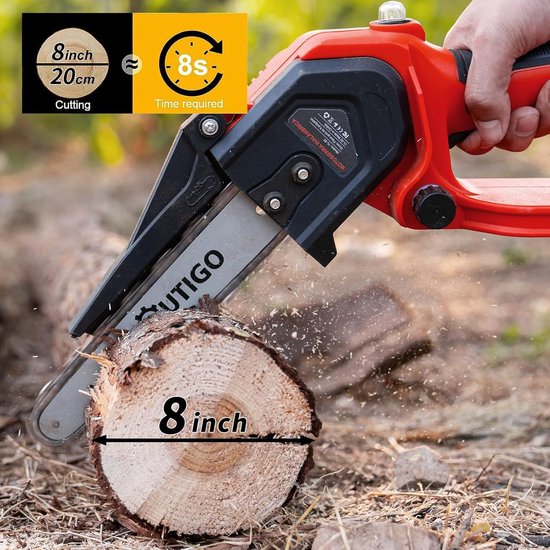 Mini kettingzagen met batterij, Kettingzaag 6000 mAh, 8 Inch elektrische kettingzaag, 2-batterijen 3000 mAh, Kettingzaag 4-kettingen op 3-kettinggeleiderails, Mini batterij elektrische kettingzaag, Kettingzaag 800 W van Merkloos	