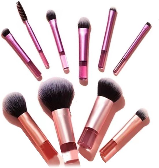Mini Makeup Brush Set - 10PCS - Portable Travel Cosmetic Brushes Kit - Handige Make-up Tools van Merkloos	