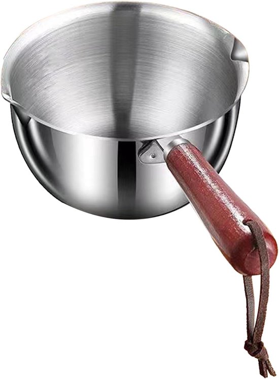 Mini Oil Warmer Pot, 300ml Stainless Steel Oil Milk Warmer Pan Small Saucepan Butter Melting Warmer Pot with Wooden Handle and Double Pouring Spout for Kitchen Frying van Merkloos	