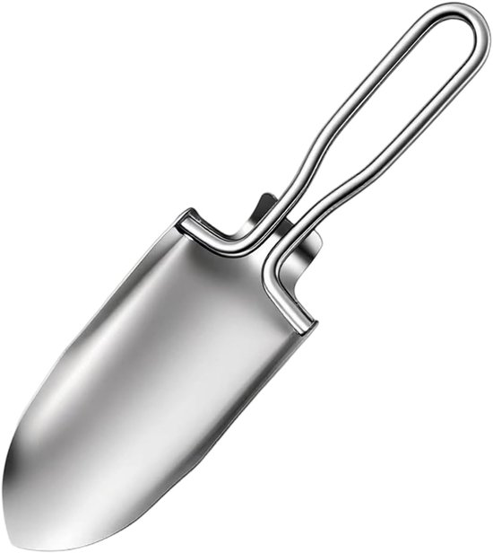 Mini roestvrijstalen schep voor buiten, tuinieren met dennenbomen, graven in de grond voor kamperen, met opbergtas, zilver van TOTOROX