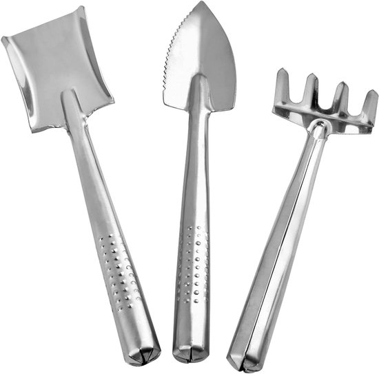 Mini Sappige Plant Tool Set - Rvs Kleine Schop Rake Spade Tuinieren Kit Lichtgewicht Hand Troffel Transplantatie Troffel Hand Rake voor Cactus Kruiden Indoor Miniatuur Planten - 3 Stuks van Merkloos	