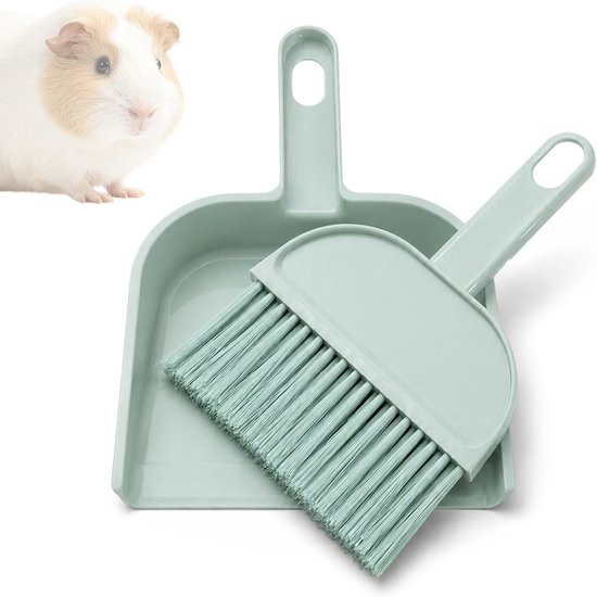 Mini-schep en bezem set voor kleine dieren – ideaal voor konijnen, hamsters en cavia's met verzorgingsaccessoires en kooiverzorging van MINI