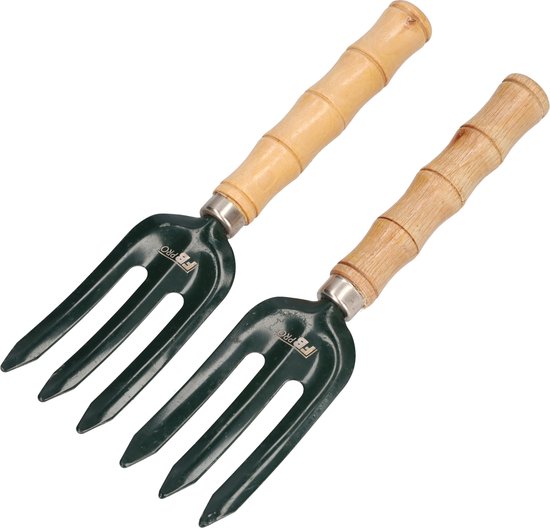 Mini spitvork - Set van 2 - Hark - Woelvork - Spade - Tuingereedschap - Handgereedschap - Gereedschap voor de tuin - Donkergroen van Talen Tools