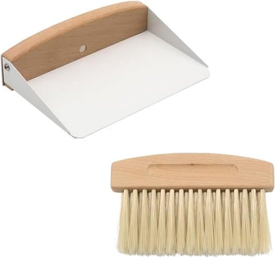 Mini Tafelbezem en Schep - Houten Veegplaat en Handveger voor Keuken - Tafel - Toetsenbord - Huisdieren van Merkloos	