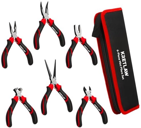 Mini-tangset 6-delig voor Elektronische Reparaties - Lange Neus, Naaldtang, Gebogen Punt- en Zijsnijder van Merkloos	