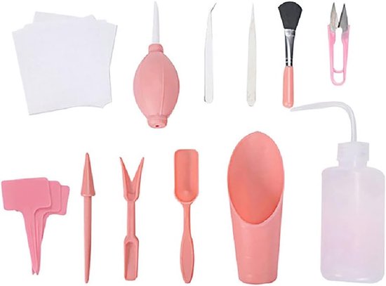 Mini Tuin Gereedschap Set - Succulent Plant Tools - Verpotten en Verzorgen - 12 Delige Set - 16 cm - Roze