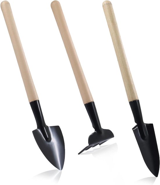Mini tuingereedschap set - Kinder tuinset - Kamerplanten verzorgen - Roestbestendig ijzer - 3 delig - Zwart