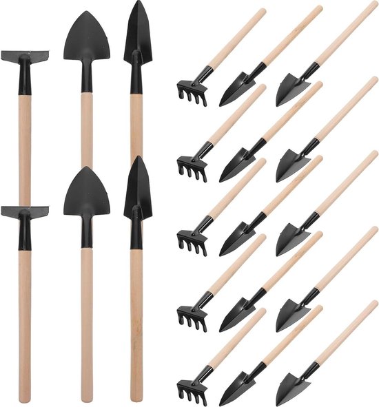 Mini Tuingereedschap Set - Kleine Handgereedschap - Planten Verzorgen - Ergonomische Houten Handgrepen - 10 Delig - Zwart van MINI