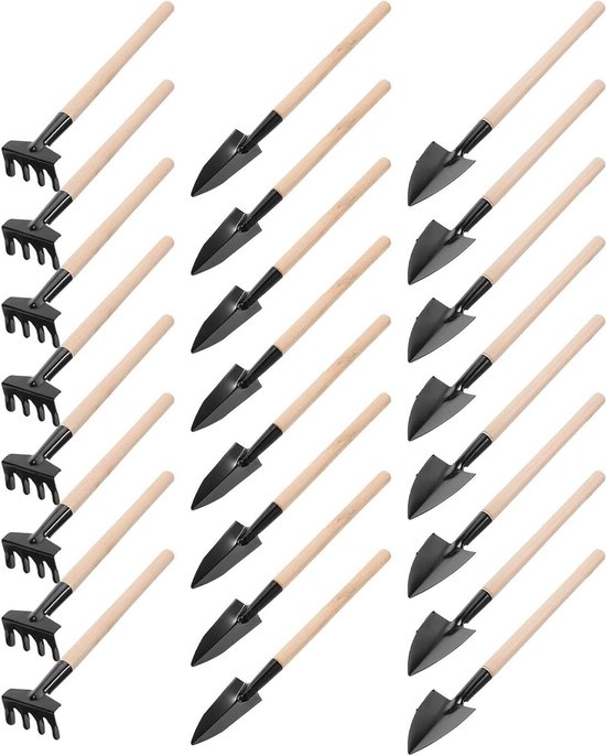 Mini Tuingereedschap Set - Kleine Handgereedschap - Precisie Planten - Ergonomische Houten Handgrepen - 10 Sets - Zwart