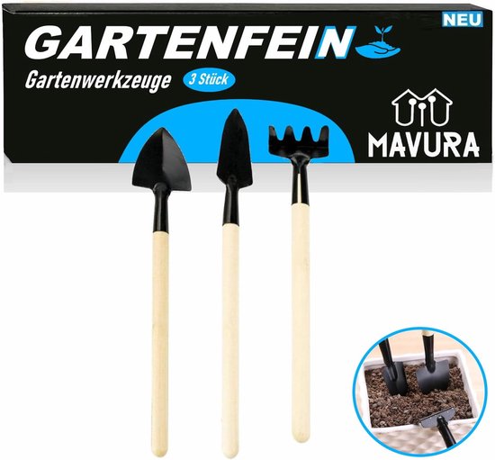 Mini tuingereedschap Set - Kleine schrepels - Bloempot verzorgen - Set van 3 - 225 cm - Zwart