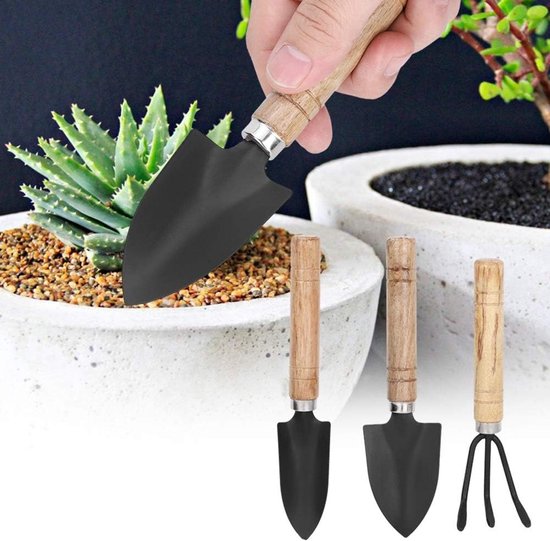 Mini Tuingereedschap Set - Kleine Spade Klauw - Bloempotten Onderhoud - Echt Metaal Gereedschap - 3 Stuks - Grijs