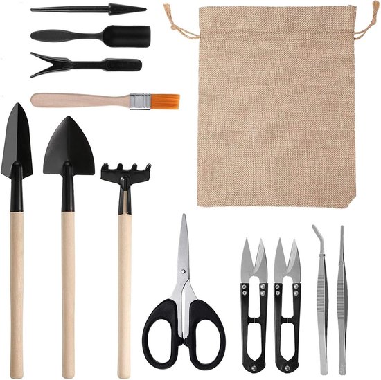Mini Tuingereedschap Set met 13 Stukken, Inclusief Mini Schep, Tuinhark en Potgrond Gereedschap voor Bloempotten en Vetplanten