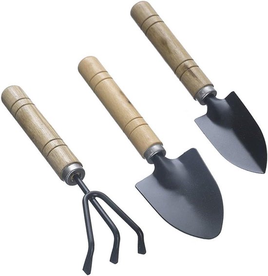 Mini-tuingereedschap set met tuinschop en tuinhark voor potplanten binnen en buiten van Merkloos	