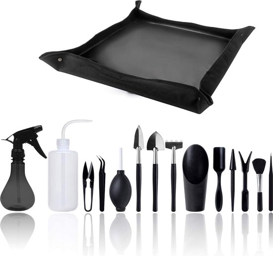 Mini Tuingereedschap Set - Vetplanten Verzorging - 15 Stuks - Zwart van Bellson