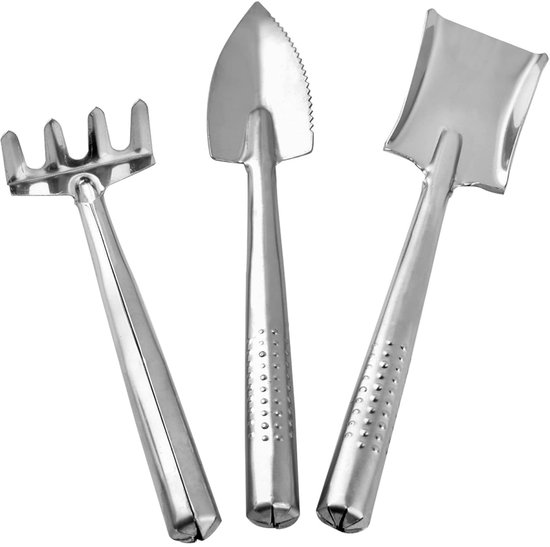 Mini-tuingereedschap van roestvrij staal - Kleine handschephark - Voor Cactus Vetplanten Binnenmicroplanten - Set van 3 van Woltu