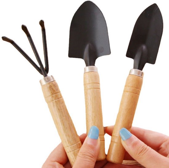 Mini-tuingereedschapset (3-delig) – Tuingereedschap – tuingereedschap kind – Tuingereedschapset – Mini-set bestaande uit schepje, harkje en stampertje – Ca. 17 x 3,8 cm – IJzer van Merkloos	