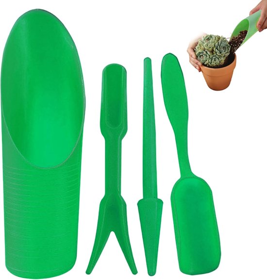 Mini-tuingereedschapset met 4 onderdelen - pot voor kamerplanten, grondschep, tuinspade, lepel - voor verplanten en verzorging - Kleine tuinspade - Stalen fabriekspade - Kleine spade - 4 stuks - groente van Merkloos	