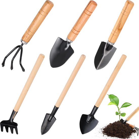 Mini-tuingereedschapsset, 6 stuks, mini-plant, tuingereedschap, tuinschep, klein tuingereedschap, set tuingereedschap, mini-handvat, handheld, schop, hark, tuinset, gereedschap voor bonsai van Merkloos	
