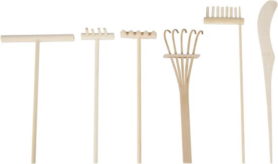 Mini Tuinset - Bamboe Gereedschap - Zen Tuinieren - Natuurlijk Bamboe - 21 cm - Houtkleur