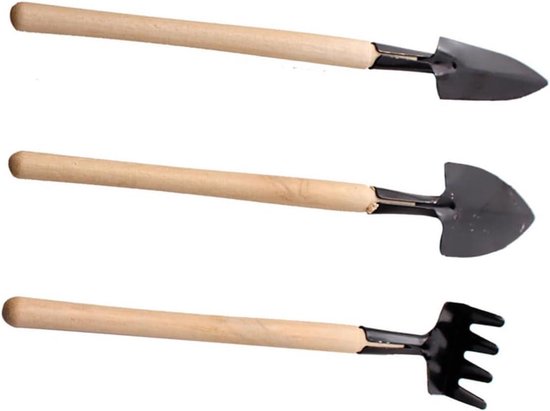 Mini Tuinset - Houten handvatten - Planten verpotten - Veilig en betrouwbaar - 21 cm lengte - Gekleurd