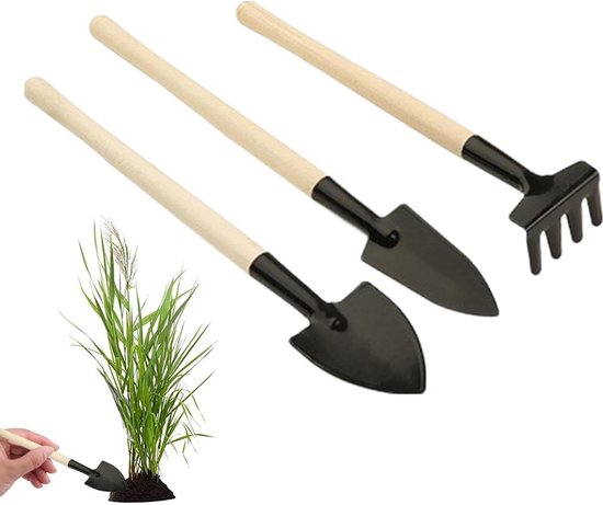 Mini Tuinset - Vetplant Gereedschap - Planten Verpotten - Ergonomische Houten Handgrepen - 22 cm Lengte - Niet Gespecificeerd