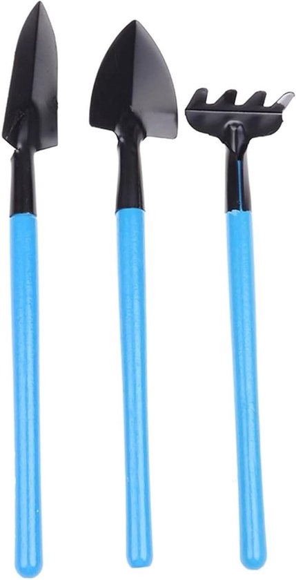 Mini Tuinsets - Schep Hark - Planten Verzorgen - Houten Handvat - 3 Delig - Blauw