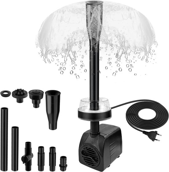 Mini-waterpomp 800L/H 15W met LED, Fonteinpomp voor buiten met 3M kabel, 3 sproeiers voor fonteinen zwembaden tuinen waterpartijen visbakken en aquaria