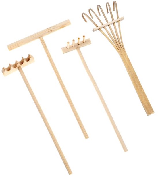 Mini Zen Tuin Hark Gereedschap - Bamboe Set voor Thuiskantoor Decoratie