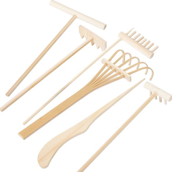 Mini Zen Tuin Hark Gereedschap Set - 6 Stuks Bamboe voor Tafelblad Decoratie van Merkloos	