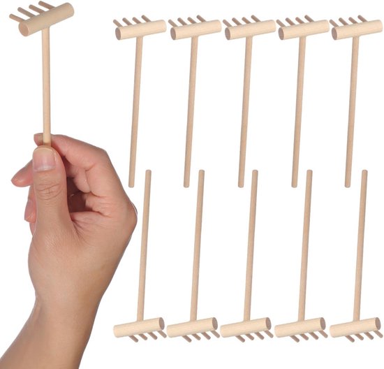 Mini Zen-tuin Harkset – 10-delige Zandharkset – Decoratieve Accessoires voor Meditatie & Feng Shui – Ideaal voor DIY-decoratie op bureau in huis of op kantoor (14 x 3,8 x 2 cm)