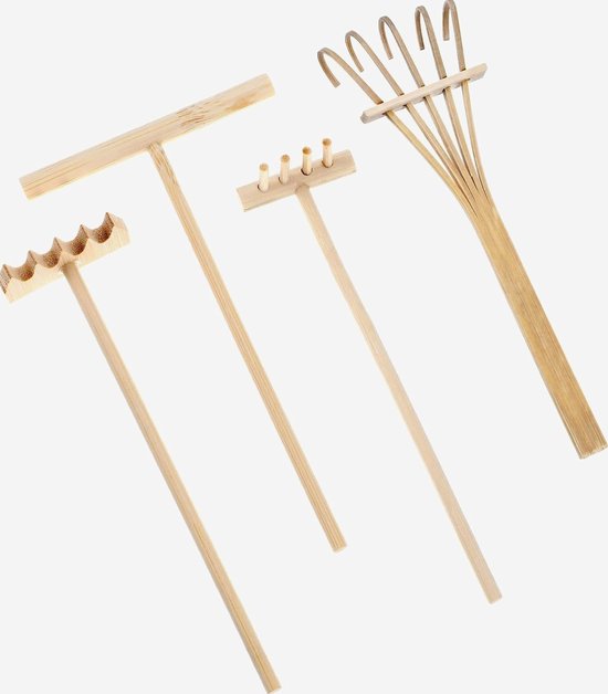 Mini Zen Tuin Houten Schoffel Set - 4 Stuks