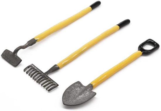Miniatuur Aanplant Tools - Poppenhuis Tuin Accessoires - Poppenhuis Decoratie - 3 Delige Set - 1/12 Schaal - Geel