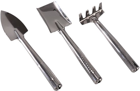 Miniatuur gereedschapset voor vetplanten - Roestvrijstalen schep en hark - Tuinset - Handschep en verplantschep - Handhark - Cactus & kruiden - Miniatuur kamerplanten van Merkloos	