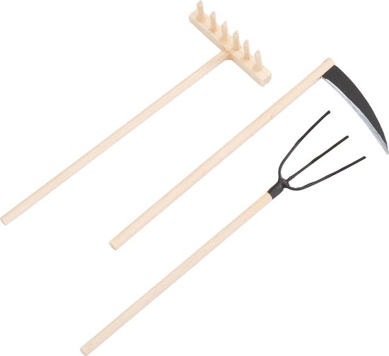 Miniatuur tuingereedschap - Decoratie modelbouw - Poppenhuis inrichting - Set van drie - Ca 9 cm - Houtkleurig van Merkloos	
