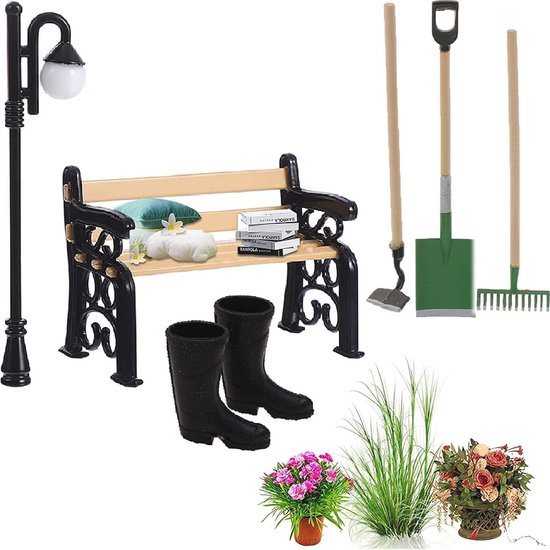Miniatuur Tuinset met Tuingereedschap, Parkverlichting en Mini Regenlaarzen voor Minituin Decoratie