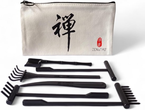 Miniatuur Zen Tuin Accessoires Set - 6 Delige Houten Gereedschappen