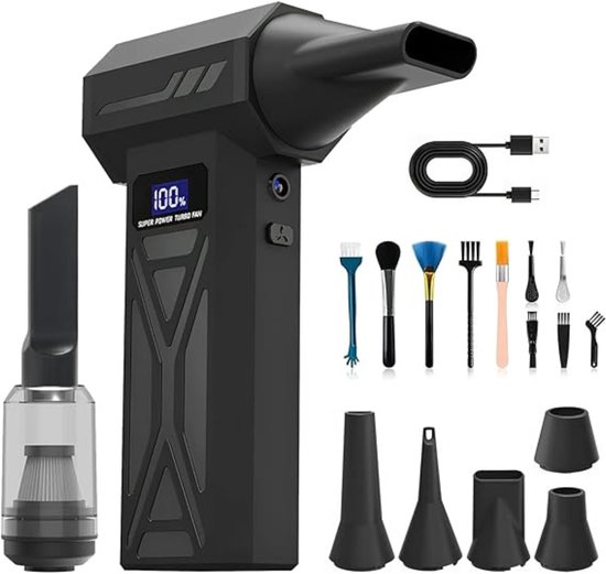 MIRA® Luchtblazer - Luchtblazer Elektrisch - Stofblazer - 2 Accu's - Zwart - 21cm x 18cm x 6cm van Merkloos	