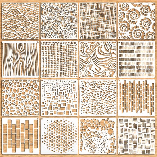 Mixed Media sjablonenset om te schilderen - 16 stuks - doe-het-zelf handwerk - herbruikbare kunststof sjablonen voor houten vloeren en meubels - wandvormgeving en decoratie van Merkloos	